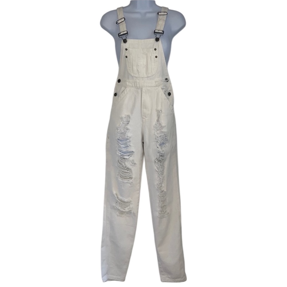 NWT Carmar White Ripped Overalls Size XS